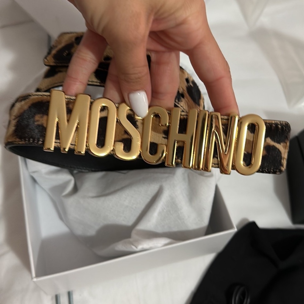 Moschino Leopard Print Belt with Gold Logo